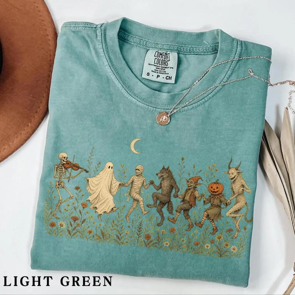 S Halloween Monsters Dancing Shirt, Wildflower Floral Tee, Cottagecore